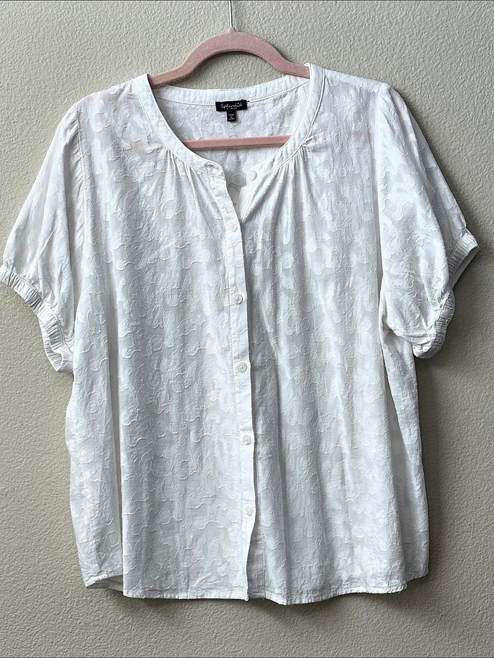 Splendid Olivia Jacquard Short Sleeve Shirt White XL